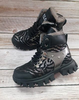 Зимові черевики чорні на шнурівках для дівчаток, 37