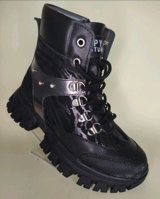 Зимові черевики чорні на шнурівках для дівчаток, 37