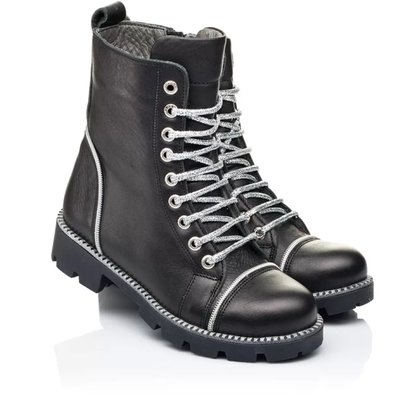 Зимние ботинки на девочку черные, серебристые шнуровки Woopy, 40
