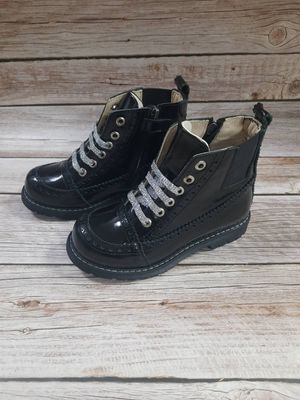 Черные ортопедические ботинки Woopy с серебристыми шнуровками, 30
