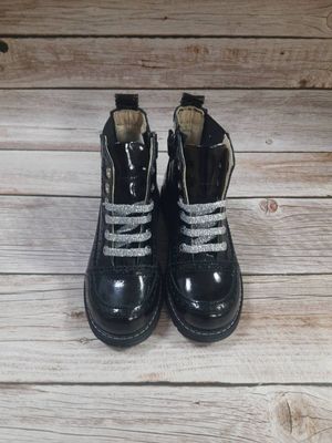 Чорні ортопедичні черевики Woopy з сріблястими шнурівками, 30