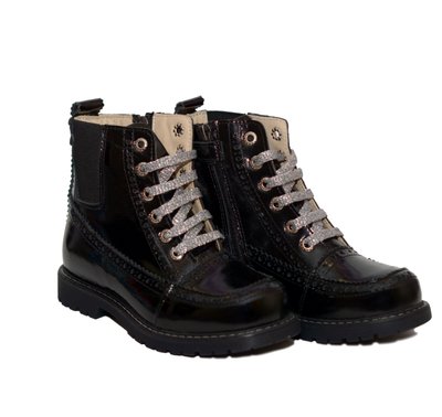 Черные ортопедические ботинки Woopy с серебристыми шнуровками, 30