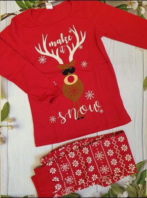 Пижама красная с оленем и снежинками ATUT, 128