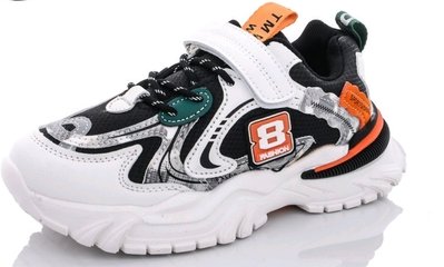 Кросівки чорно-білі, з оранжевими та зеленими вставками, 36, 22,5