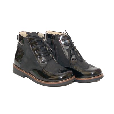 Ботинки черные лак, нубук, с клубничкой Woopy, 33