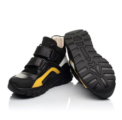 Ортопедические кожаные кроссовки с желтыми вставками Woopy, 29