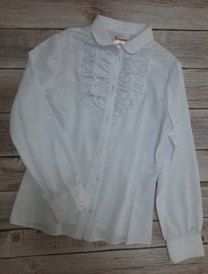 Блузка школьная белая с кружевом, 134