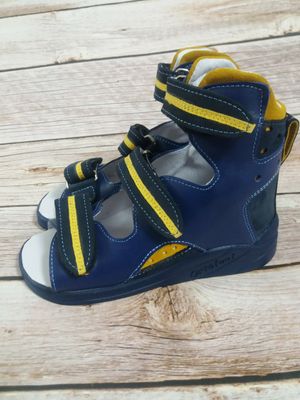 Босоніжки Ortofoot ортопедичні, темно-сині + жовті смужки, 19